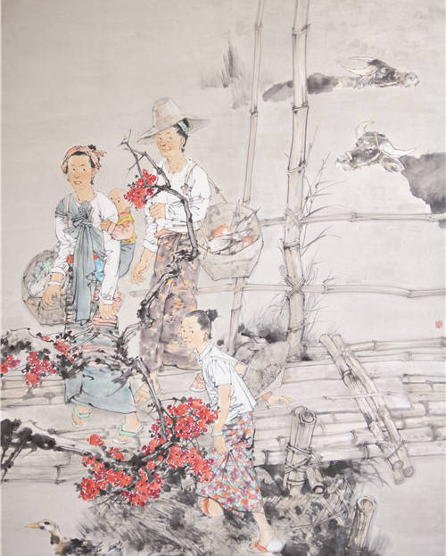 张志平《斜阳青山外》纸本水墨