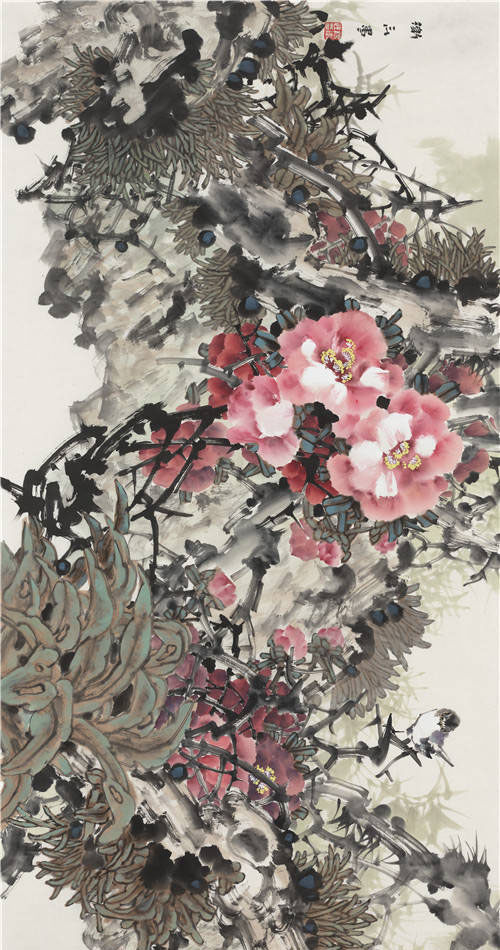 杨卫民《花鸟》69 x 138cm   纸本水墨  2014年