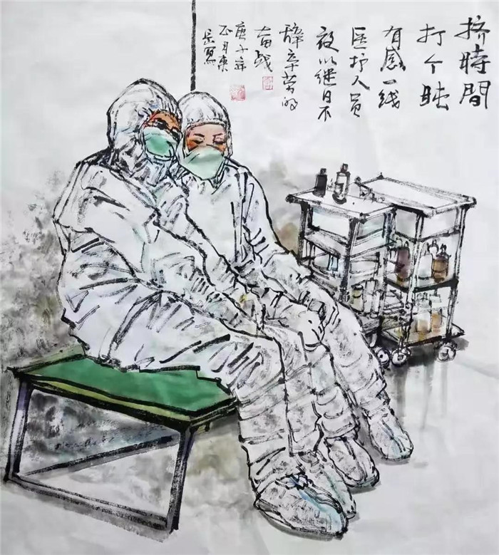 唐太智《挤时间打个盹》国画